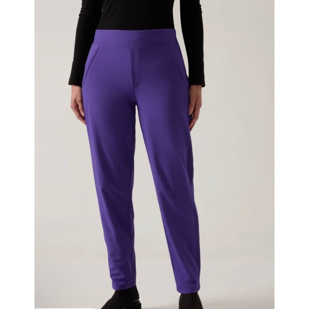 Athleta Womens Brooklyn Lined Pants Purple Ribbed Waist Size 6/T - Picture 2 of 16